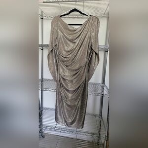 Gold/silver metallic Betsy and Adam sheath dress with draped sleeves size 6